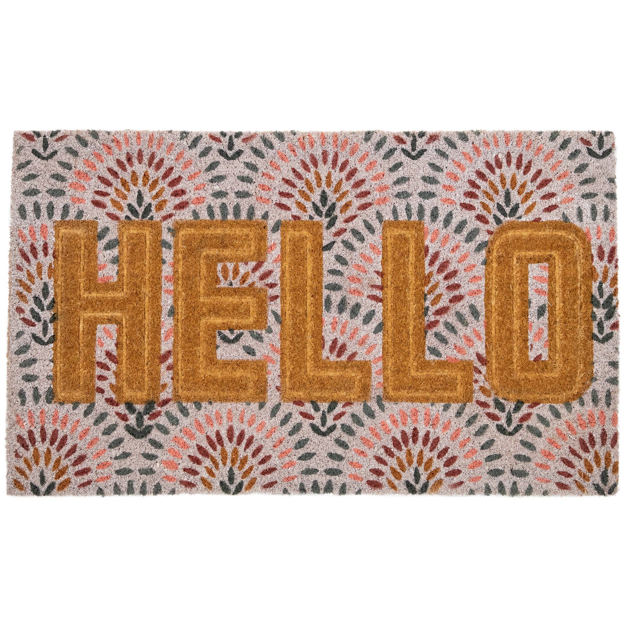Brown & Pink Hello Floral Doormat